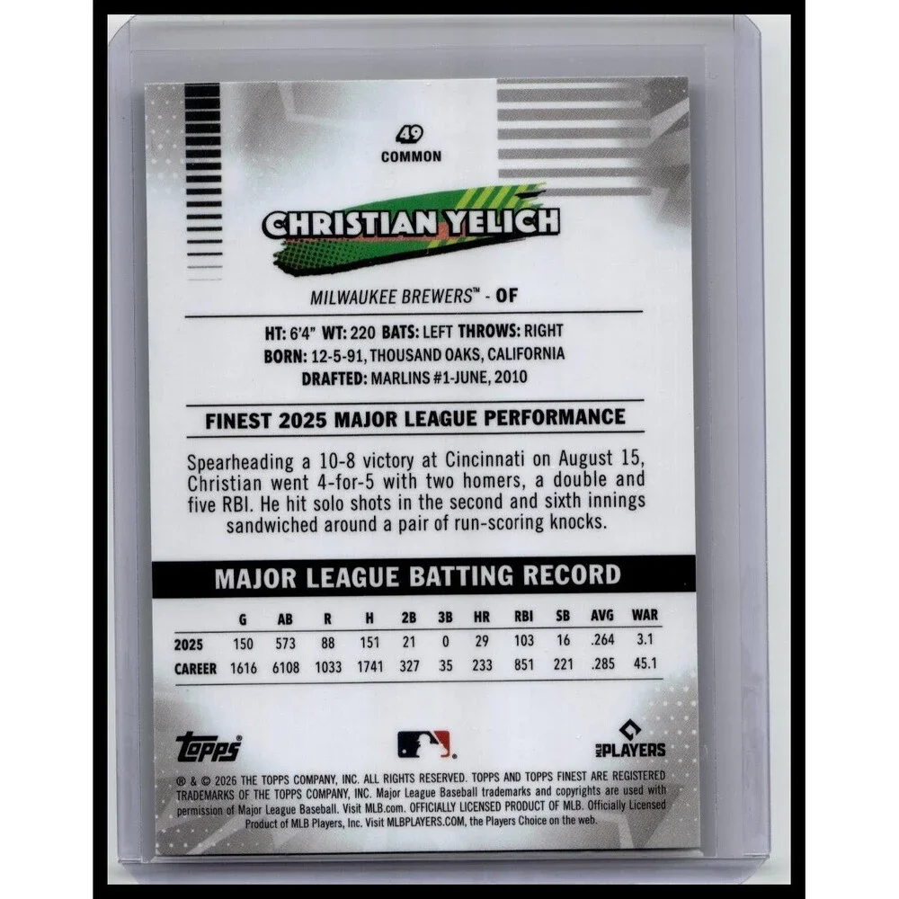 2026 Finest Christian Yelich #49 Milwaukee Brewers Base